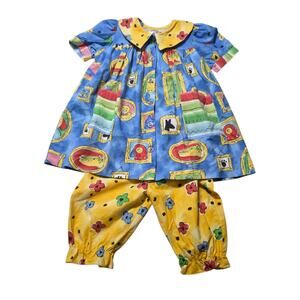 Vintage Chicken Noodle Outfit 3T Dress Bloomers Set Colorful 90s USA